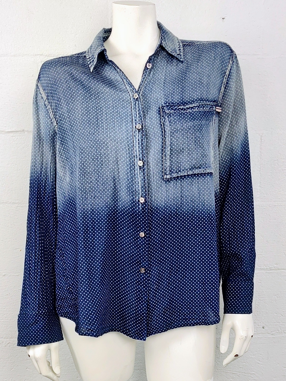 Sundance Blue Ombre Polka Dot Button-Up Blouse